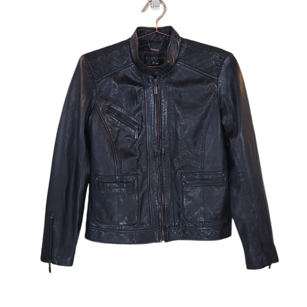 BERNARDO Black Leather Jacket Size L